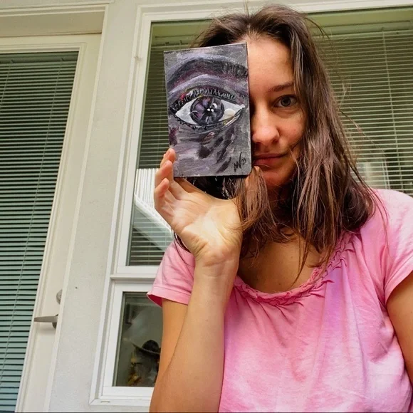 Eye Painting Portrait Original Art Pop Artwork Canvas Painting Small Acrylic Wal - Picture 4 of 11